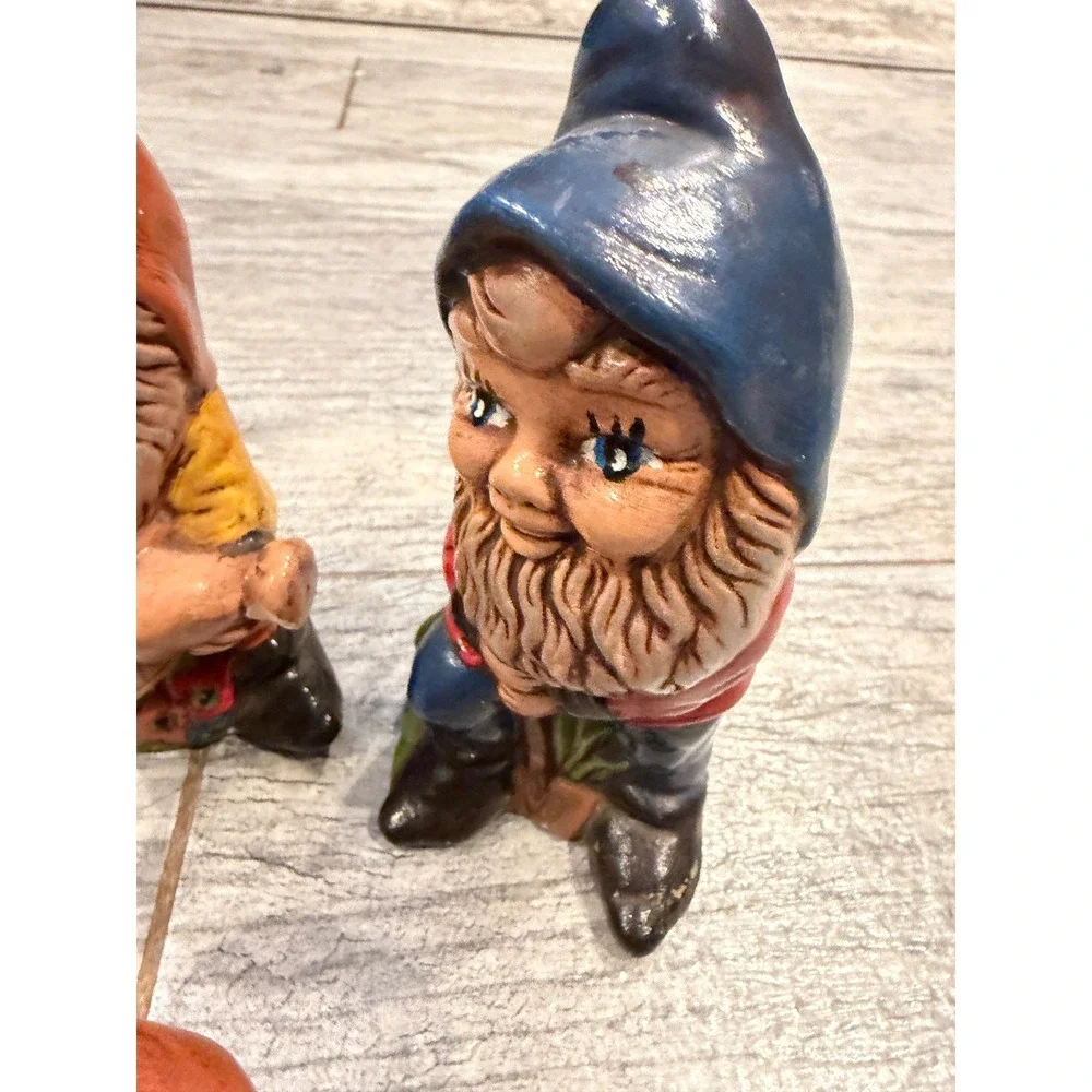 Garden Gnome Figurines Hand Painted Ceramic Set of 4 Fairy 70s Retro Decor Art